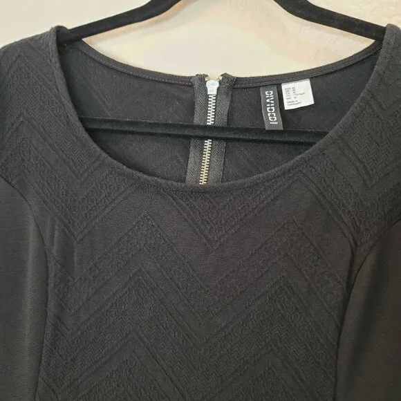 Divided H&M Dress Women Medium Black Chevron Embroidery Mini Slim Fitted Stretch - Picture 3 of 12